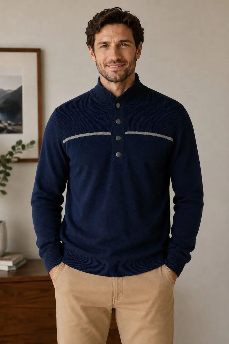 Banana Republic Men’s Large Merino Wool Blend Navy Snap Mock Neck Pullover Sweat